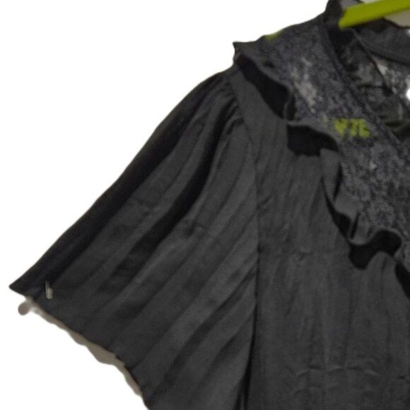 GOTH BLACK LACE EDWARDIAN SHORT SLEEVE WITCHY RUFFLE NECK BUTTON TOP BLOUSE 2X - Picture 3 of 4